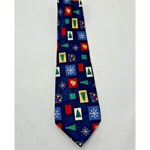 VINTAGE American Greetings 100% Silk Neck Tie - Blue - Christmas Winter Holiday